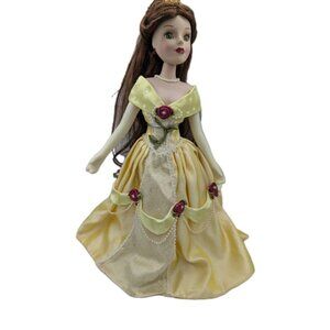 vtg. Disney Princess Belle Beauty and The Best Porcelain Doll 16” w/ stand